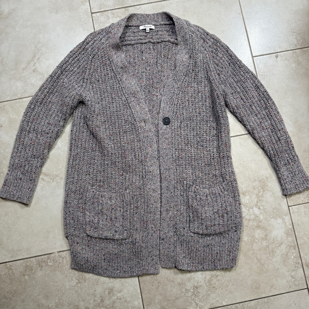 Madewell Oversized Wool Silk Ribbed Long Line Cardigan Small